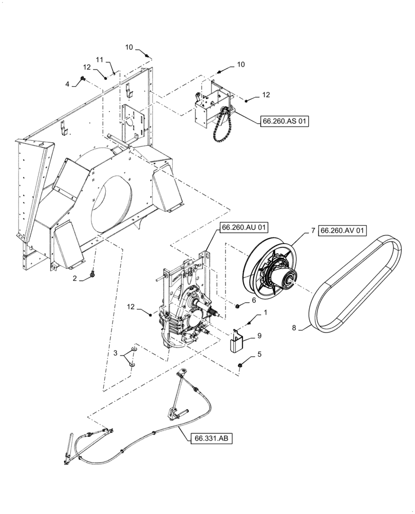 Схема запчастей Case IH 6140 - (66.260.AA[01]) - GEARBOX, ROTOR, MOUNTING PARTS (66) - THRESHING