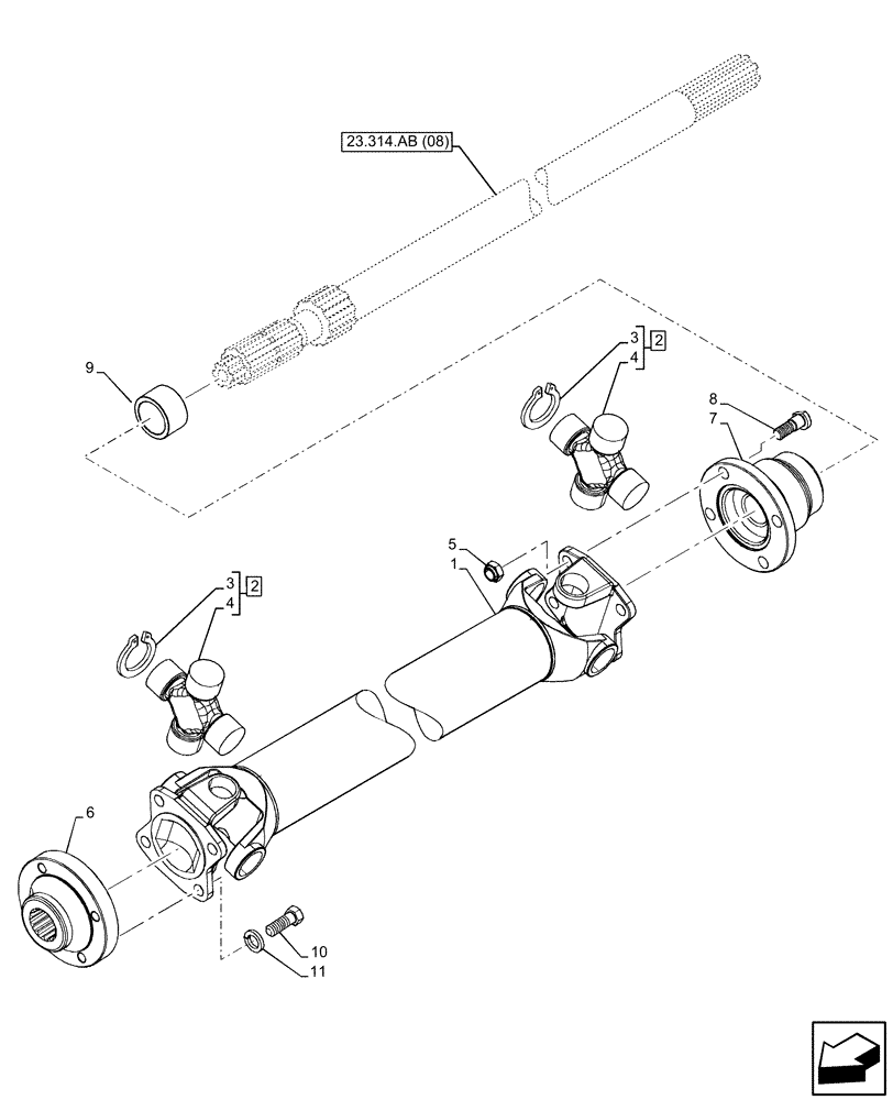 Схема запчастей Case IH PUMA 185 CVT - (23.314.AH[01]) - VAR - 391157 - 4WD FRONT AXLE, DRIVE SHAFT (23) - FOUR WHEEL DRIVE SYSTEM