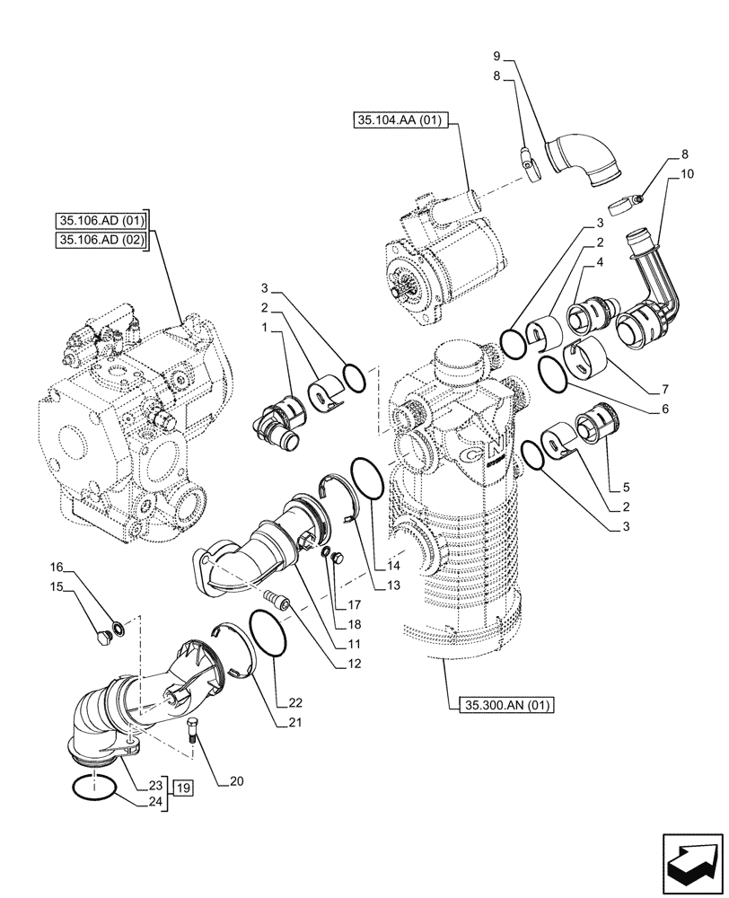Схема запчастей Case IH PUMA 165 CVT - (35.300.AJ[01]) - VAR - 391374, 391161, 758055, 758935 - OIL FILTER, LINE (35) - HYDRAULIC SYSTEMS