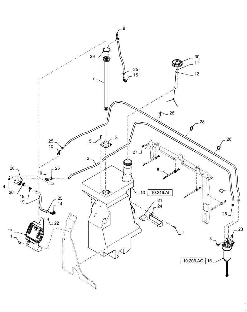Схема запчастей Case IH TR320 - (10.216.AI) - FUEL TANK & ASSOCIATED PARTS (UNITS BUILT BEFORE 4-OCT-2013) (10) - ENGINE