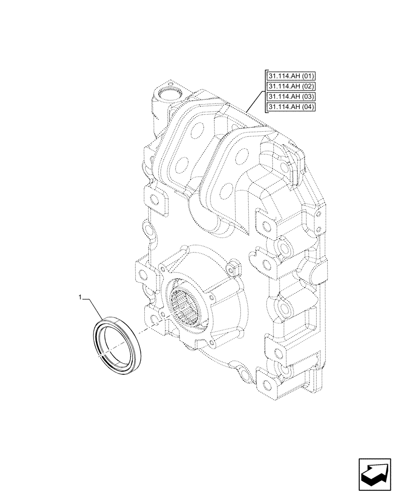 Схема запчастей Case IH PUMA 165 CVT - (31.114.AB[05]) - VAR - 391213, 392831 - PTO, SHAFT SEAL, W/O WATERPROOF (31) - IMPLEMENT POWER TAKE OFF