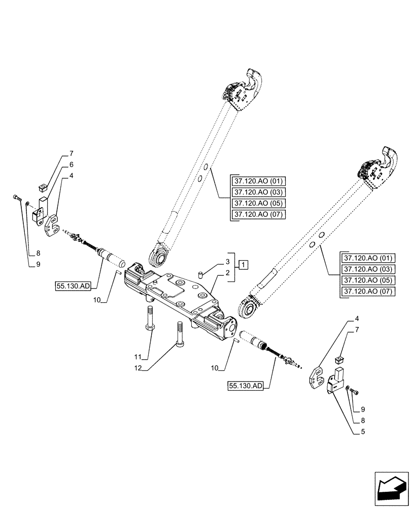 Схема запчастей Case IH PUMA 150 CVT - (37.120.AY) - VAR - 391170, 758071, 758072, 758073, 758074, 758075, 758076, 758077, 758078, 758079 - 3 POINT HITCH, SUPPORT (37) - HITCHES, DRAWBARS & IMPLEMENT COUPLINGS