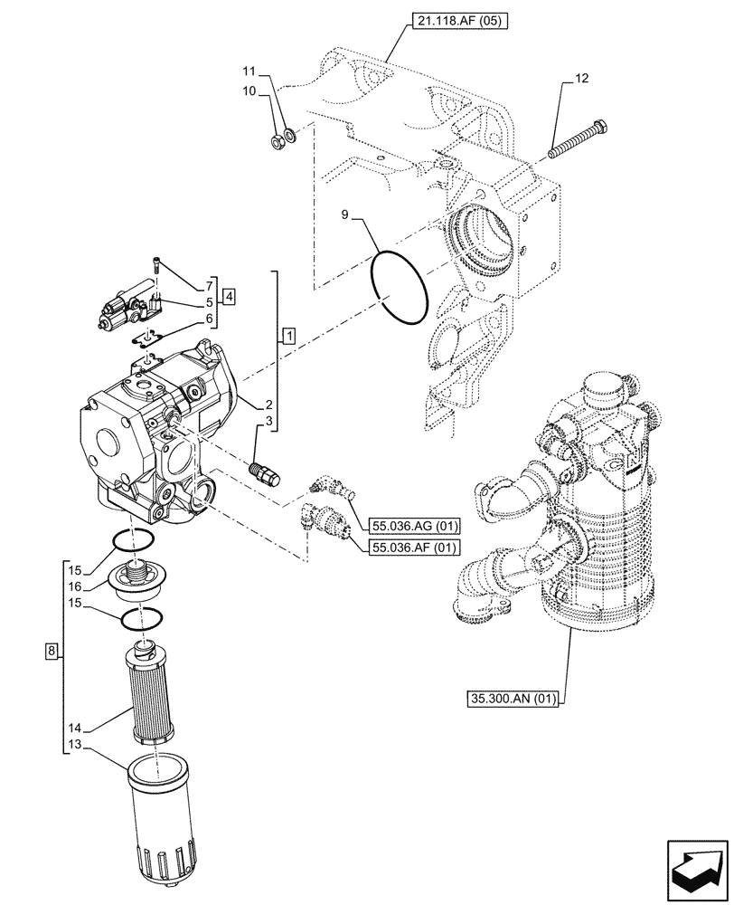 Схема запчастей Case IH PUMA 165 CVT - (35.106.AD[02]) - VAR - 758055, 758935 - VARIABLE DELIVERY HYDRAULIC PUMP, 160 L/MIN (35) - HYDRAULIC SYSTEMS
