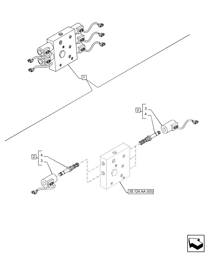 Схема запчастей Case IH PUMA 200 CVT - (55.035.AJ[04]) - VAR - 758072, 758077, 758082 - SOLENOID VALVE (55) - ELECTRICAL SYSTEMS