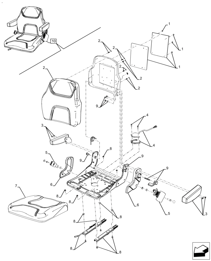 Схема запчастей Case IH FARMALL 130A - (90.120.AD[02]) - VAR - 391268 - DRIVER SEAT, COMPONENTS (90) - PLATFORM, CAB, BODYWORK AND DECALS