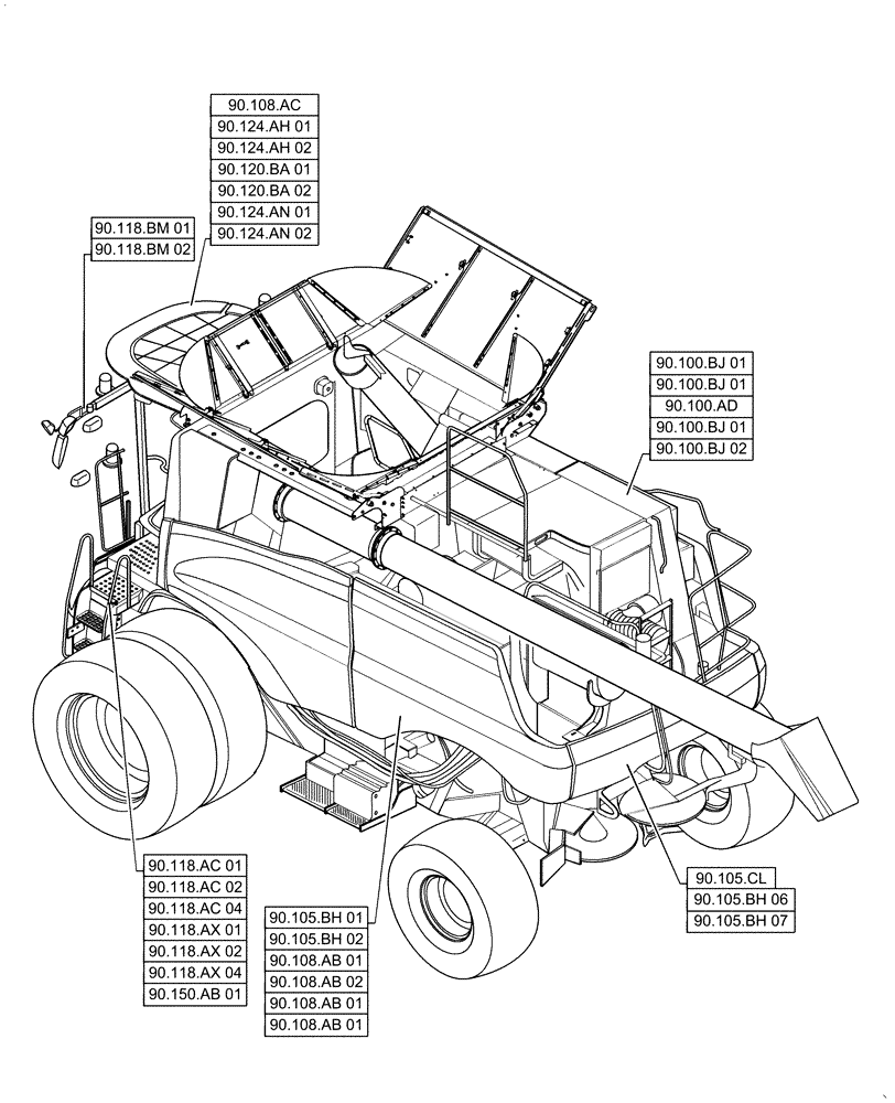 Схема запчастей Case IH 5140 - (90.000.00[01]) - SECTION INDEX - PLATFORM, CAB, BODYWORK AND DECALS (90) - PLATFORM, CAB, BODYWORK AND DECALS