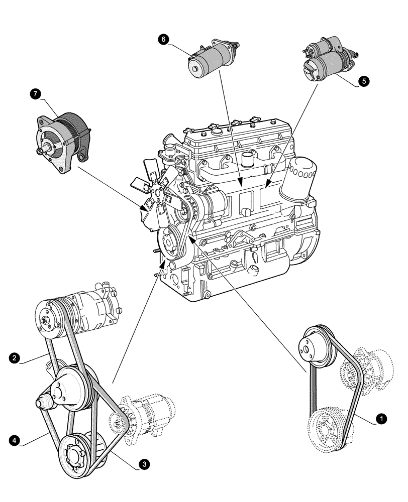 Схема запчастей Case IH JX90 - (0.05.4[02]) - MAINTENANCE PARTS - STARTER MOTOR, ALTERNATOR, BELTS (00) - GENERAL