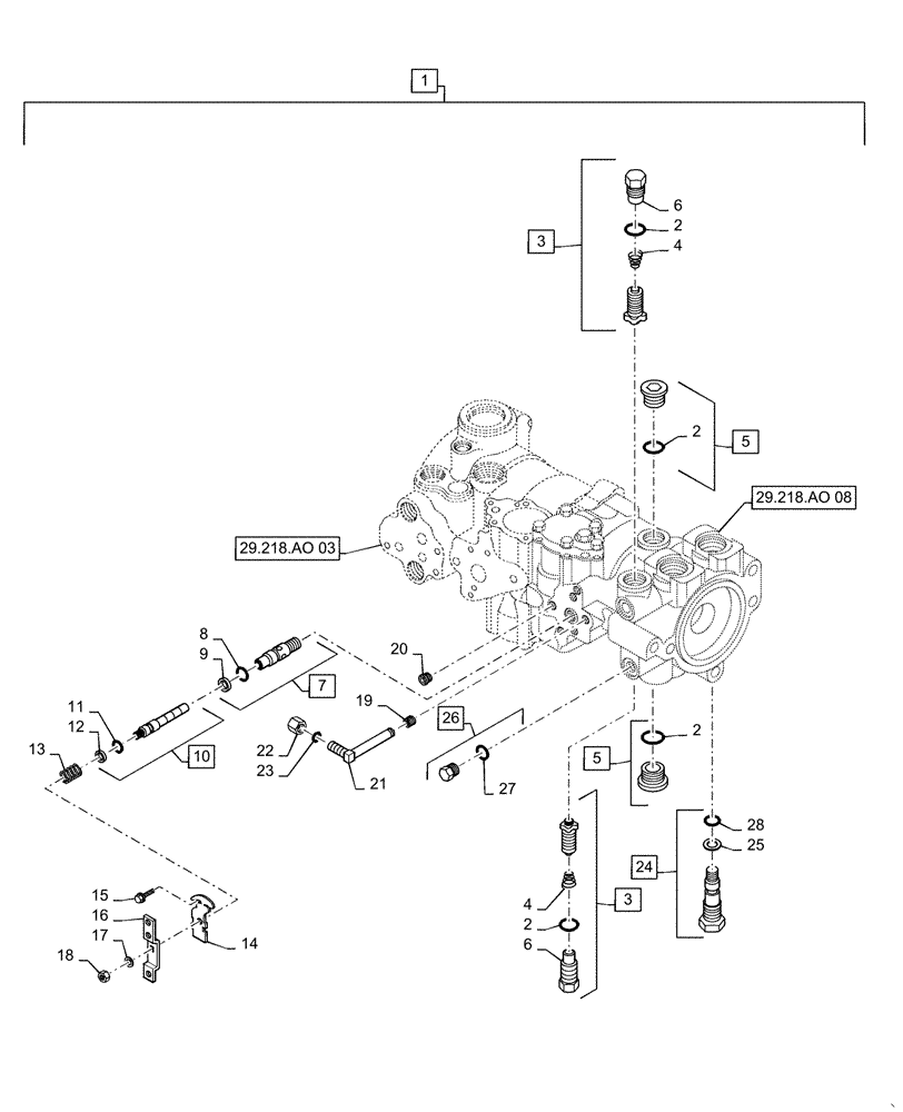 Схема запчастей Case IH TR320 - (29.218.AO[07]) - TANDEM HYDROSTATIC PUMP, MECHANICAL CONTROLS, REAR (SR250, SV300, TR320, TV380) (29) - HYDROSTATIC DRIVE