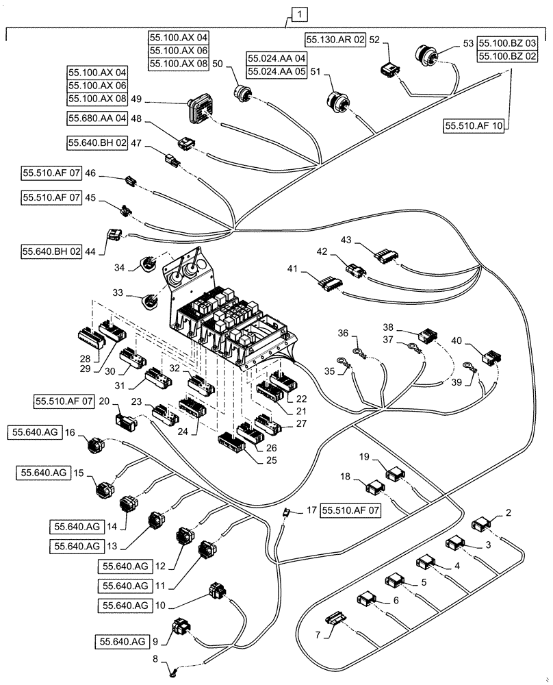 Схема запчастей Case IH QUADTRAC 620 - (55.510.AF[09]) - CAB MAIN WIRE HARNESS, ASN ZFF308001 (55) - ELECTRICAL SYSTEMS