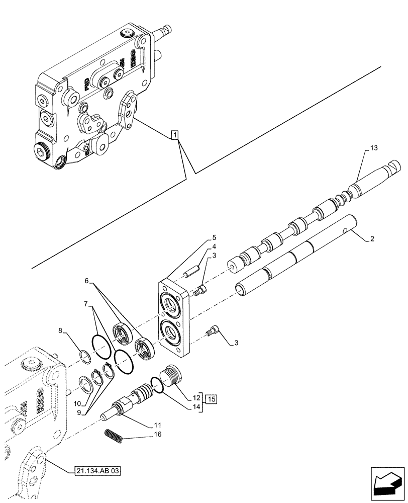 Схема запчастей Case IH FARMALL 120A - (21.134.AB[04]) - VAR - 330059, 330061 - TRANSMISSION CONTROL VALVE, POWERSHUTTLE, COMPONENTS (21) - TRANSMISSION