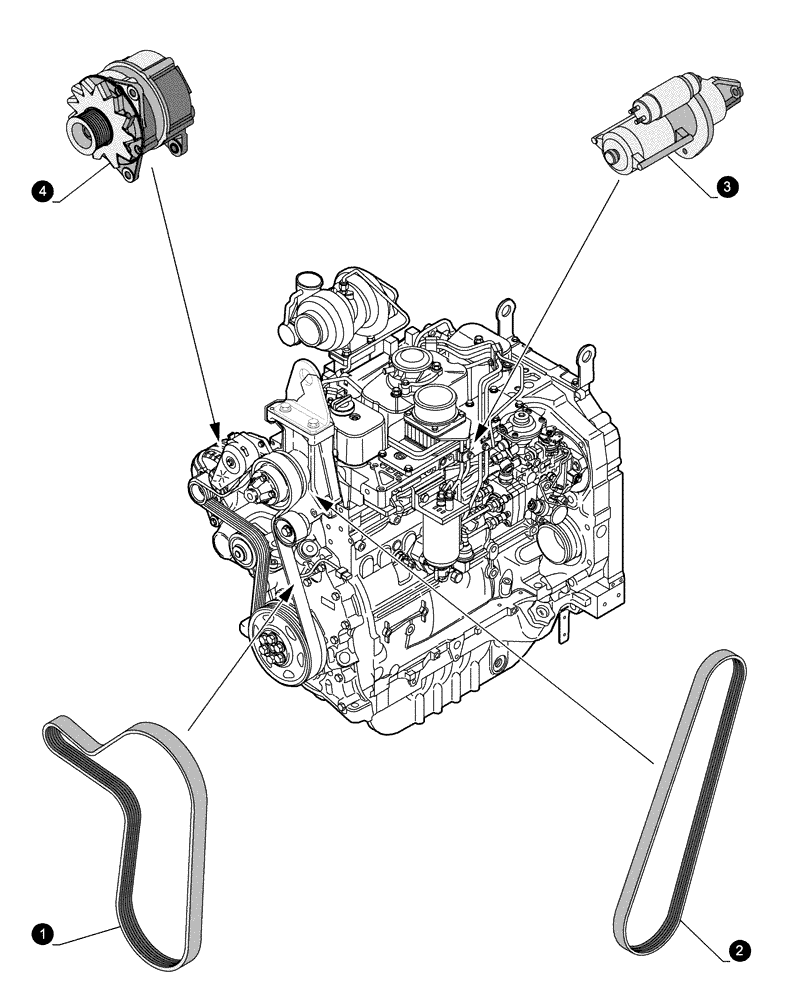 Схема запчастей Case IH FARMALL 90 - (0.05.4[02]) - MAINTENANCE PARTS - STARTER MOTOR, ALTERNATOR, BELTS (00) - GENERAL