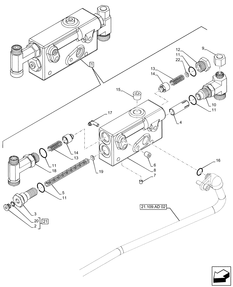 Схема запчастей Case IH FARMALL 120A - (21.134.AB[05]) - VAR - 330059, 330061 - TRANSMISSION CONTROL VALVE, POWERSHUTTLE, COMPONENTS (21) - TRANSMISSION