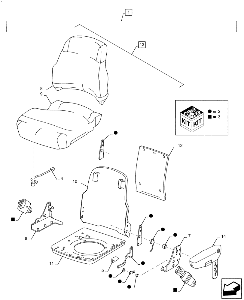 Схема запчастей Case IH PUMA1854 - (90.120.BC[01]) - SEAT SUSPENSION UNIT, BELT SWITCH - BREAKDOWN (90) - PLATFORM, CAB, BODYWORK AND DECALS