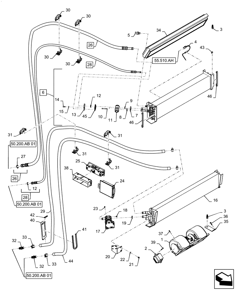 Схема запчастей Case IH 7240 - (50.100.AP[01]) - CAB, EVAPORATOR, HEATER COIL, FAN (50) - CAB CLIMATE CONTROL