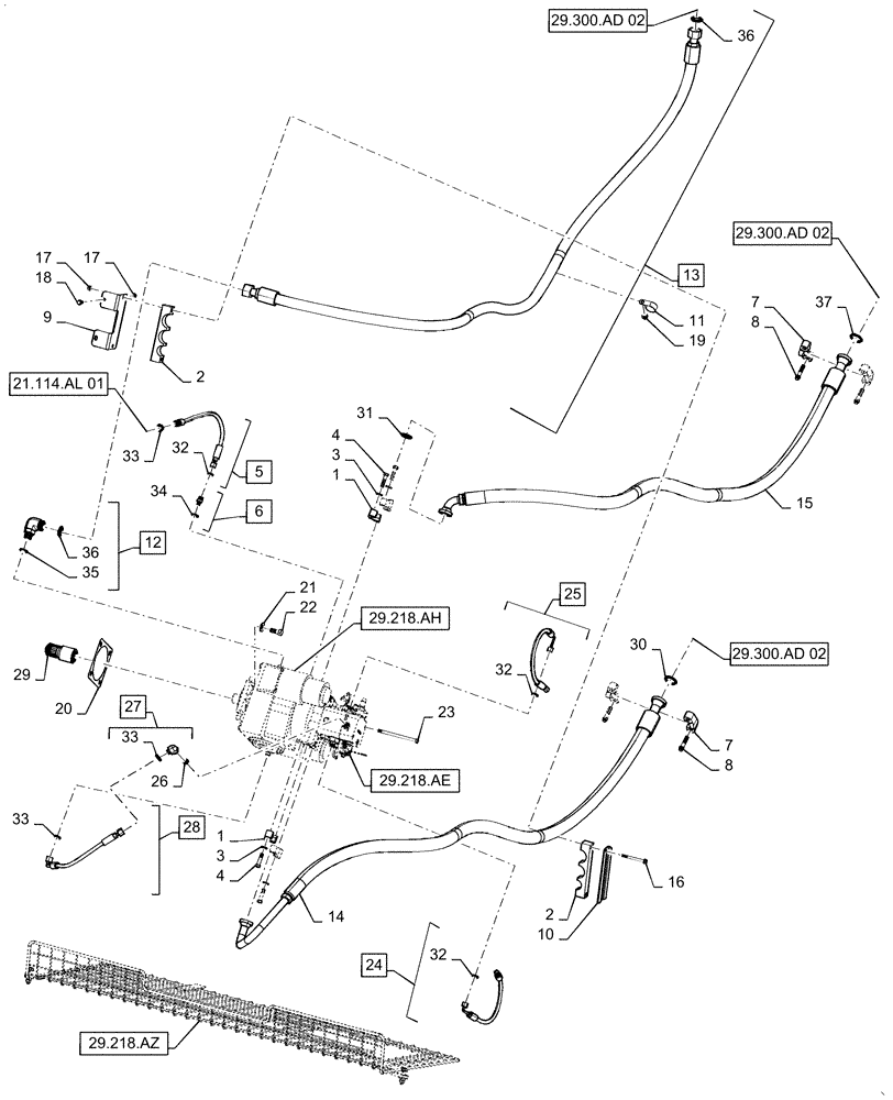 Схема запчастей Case IH 5140 - (29.300.AD[01]) - HYDRAULIC LINE, LOW SPEED GROUND DRIVE - MOTOR (29) - HYDROSTATIC DRIVE