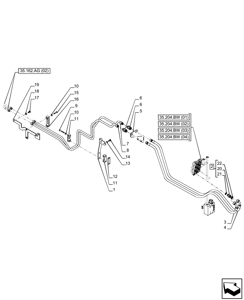 Схема запчастей Case IH PUMA 165 CVT - (35.162.AG[08]) - VAR - 758088 - 3 POINT HITCH, FRONT, CYLINDER, LINE (35) - HYDRAULIC SYSTEMS