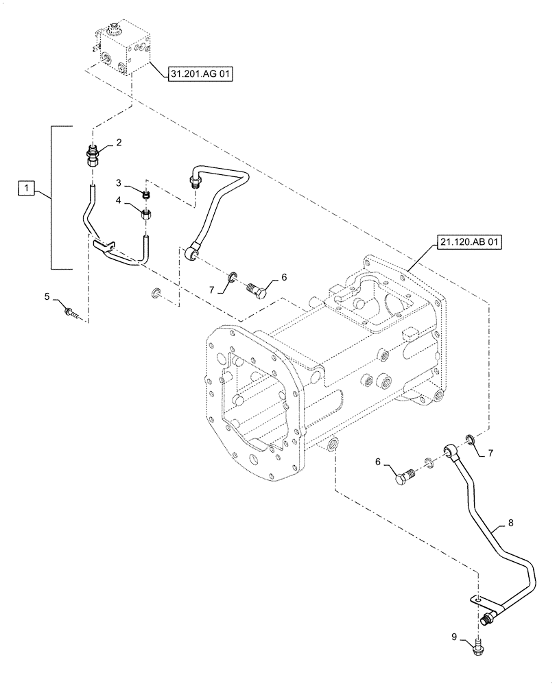 Схема запчастей Case IH FARMALL 35A - (31.120.AA[02]) - PTO, HYDRAULIC LINE, HST (31) - IMPLEMENT POWER TAKE OFF