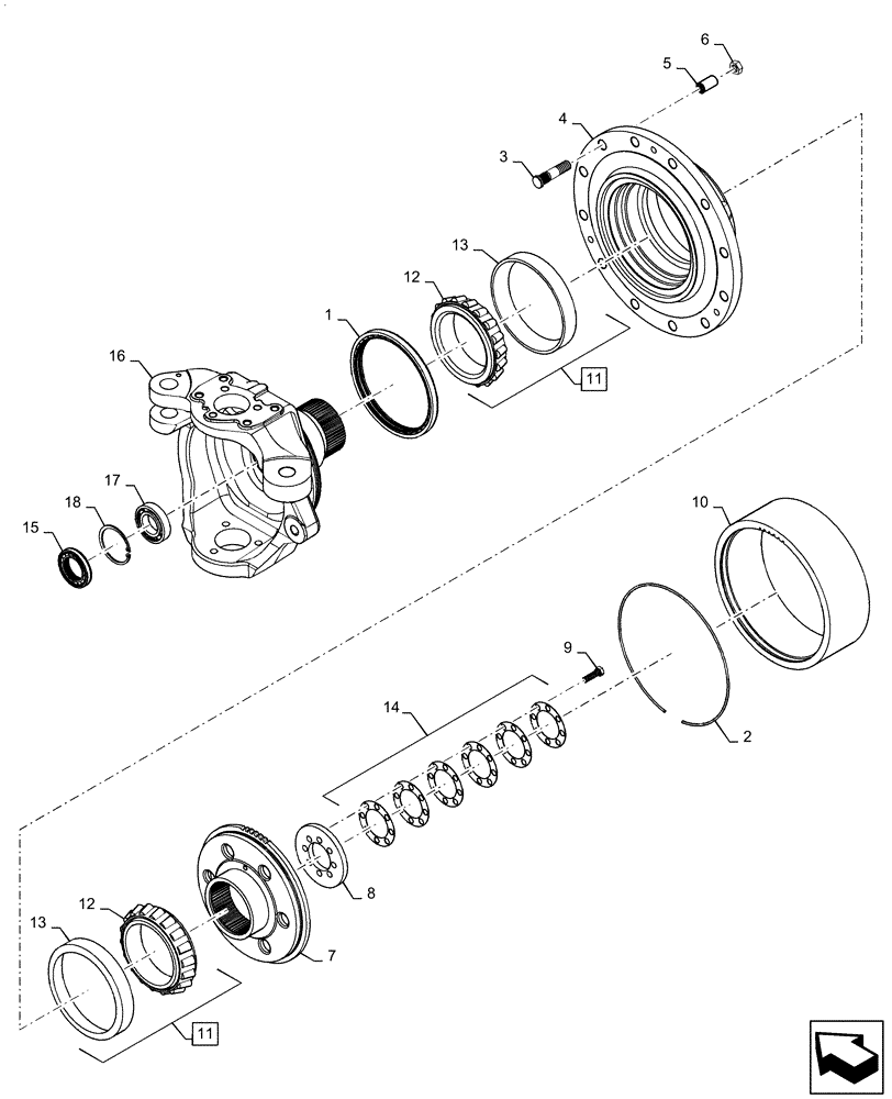 Схема запчастей Case IH MAGNUM 280 - (25.108.AG[04]) - VAR - 429379, 429380 - STEERING KNUCKLE AND HUB, CLASS 5, WIDE (25) - FRONT AXLE SYSTEM