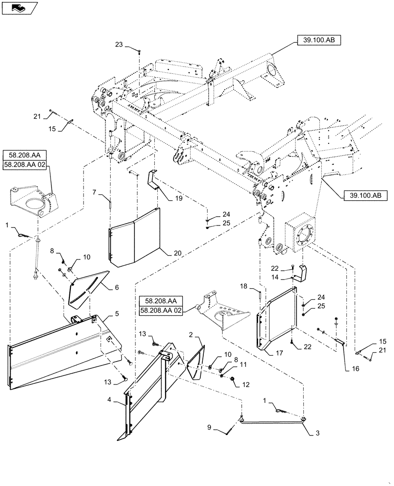 Схема запчастей Case IH WD2504 - (58.209.AA[01]) - SHIELD, FINAL DRIVE, MANUAL ADJUSTABLE WINDROW (58) - ATTACHMENTS/HEADERS