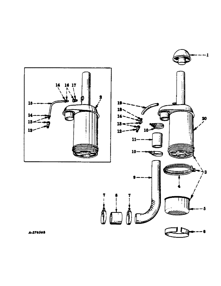 Схема запчастей Case IH 350 - (174) - CHASSIS, AIR CLEANER AND CONNECTIONS, FOR CARBURETED ENGINE TRACTORS (12) - CHASSIS