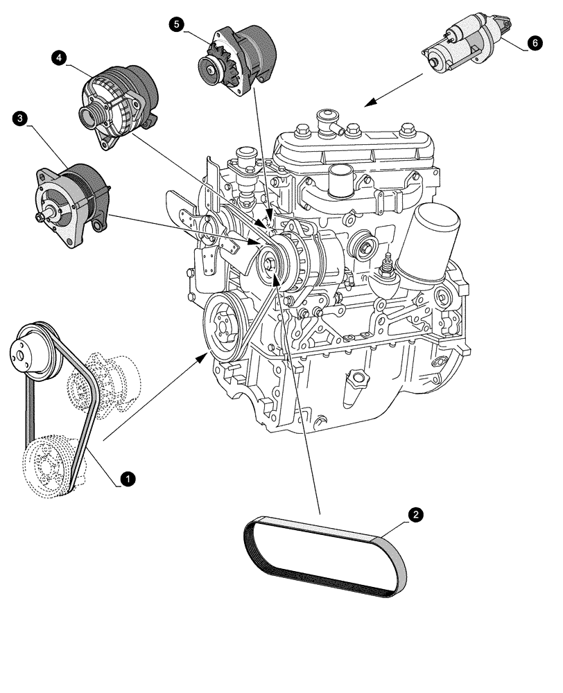Схема запчастей Case IH JX1070C - (0.05.4[02]) - MAINTENANCE PARTS - STARTER MOTOR, ALTERNATOR, BELTS (00) - GENERAL