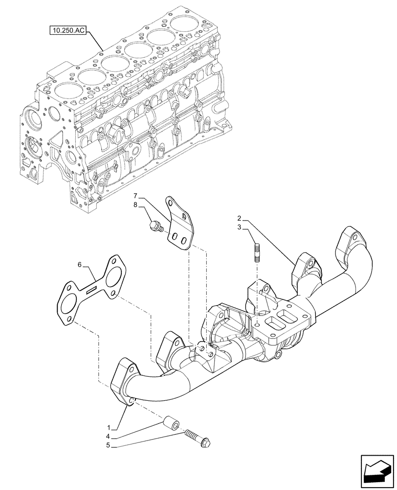 Схема запчастей Case IH F4HFE6137 B003 - (10.254.AC) - EXHAUST MANIFOLD WITH BRACKET (10) - ENGINE