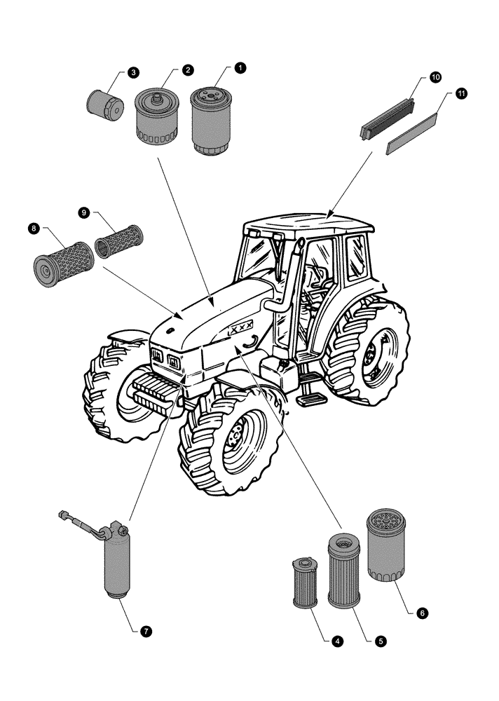 Схема запчастей Case IH JX100U - (0.05.4[01]) - MAINTENANCE PARTS - FILTERS (00) - GENERAL