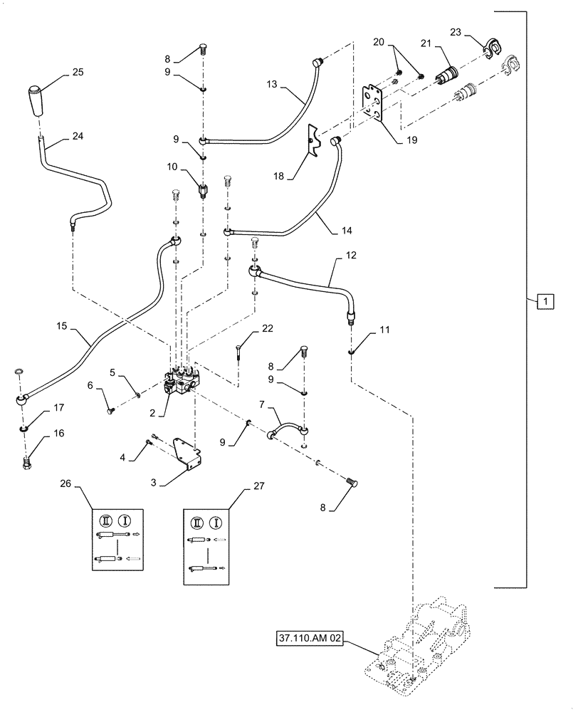 Схема запчастей Case IH FARMALL 35A - (35.204.BE[11]) - REMOTE CONTROL VALVE KIT, 2-QC (35) - HYDRAULIC SYSTEMS