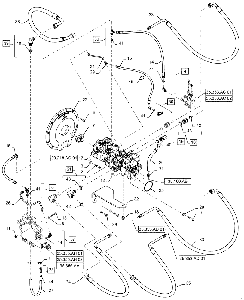 Схема запчастей Case IH TV380 - (29.204.AB[02]) - HYDROSTATIC PUMP, DRIVE, LINE, MECHANICAL CONTROLS (TR320, TV380) (29) - HYDROSTATIC DRIVE