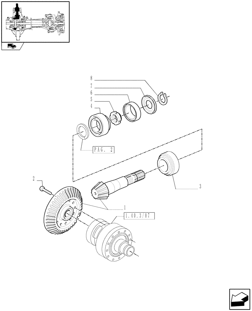 Схема запчастей Case IH PUMA 155 - (1.40. 3/06[01]) - (CL.4) FRONT AXLE W/MULTI-PLATE DIFF. LOCK SENSOR AND BRAKE - BEVEL GEAR PAIR (VAR.330426) (04) - FRONT AXLE & STEERING