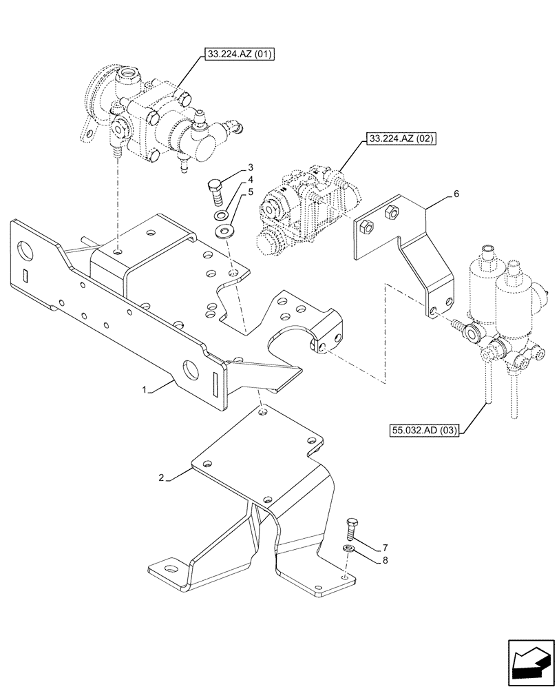 Схема запчастей Case IH PUMA 200 - (33.224.AZ[12]) - VAR - 758041, 758042, 758043, 758044 - PNEUMATIC TRAILER BRAKE, BRACKET (33) - BRAKES & CONTROLS