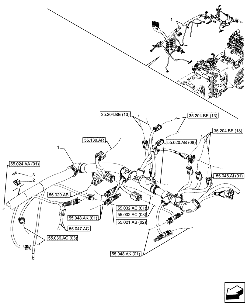 Схема запчастей Case IH PUMA 200 CVT - (55.024.AA[02]) - VAR - 391161, 758056 - TRANSMISSION, HARNESS, CVT, 150 L/MIN AND 120 L/MIN CHARGE PUMP, W EHRS AND ISOBUS (55) - ELECTRICAL SYSTEMS