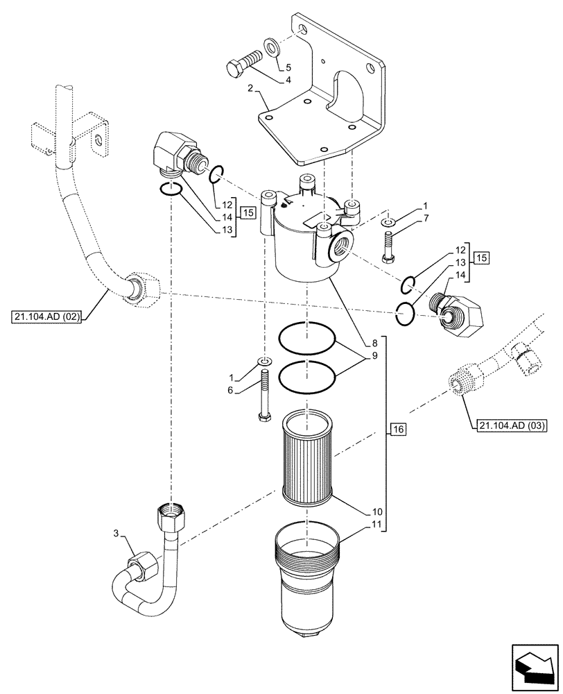 Схема запчастей Case IH FARMALL 100C - (21.104.AP[01]) - VAR - 330276, 334176, 334177, 390275 - TRANSMISSION, POWERSHUTTLE, HYDRAULIC OIL FILTER (12X12) (12X12 CREEPER) (24X24) (24X24 CREEPER) (21) - TRANSMISSION