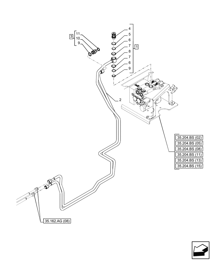 Схема запчастей Case IH PUMA 240 CVT - (35.162.AG[14]) - VAR - 758092, 758093, 758246, 758247 - 3 POINT HITCH, FRONT, CYLINDER, LINE (35) - HYDRAULIC SYSTEMS