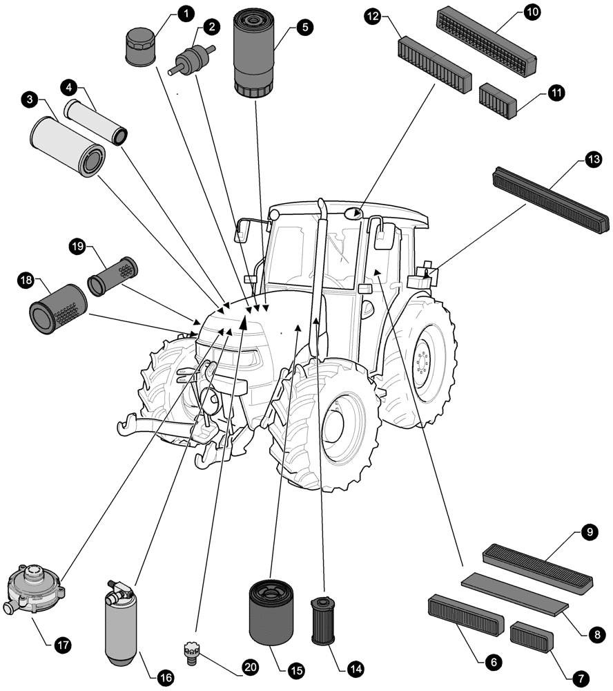 Схема запчастей Case IH JX1095C - (0.05.4[01]) - MAINTENANCE PARTS - FILTERS (00) - GENERAL