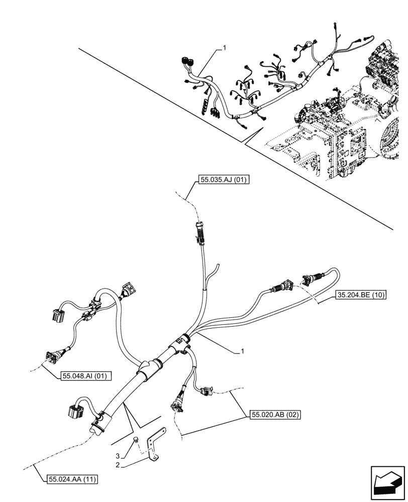 Схема запчастей Case IH PUMA 165 - (55.024.AA[12]) - VAR - 391160 - TRANSMISSION, HARNESS, LESS EHRS AND ISOBUS (55) - ELECTRICAL SYSTEMS