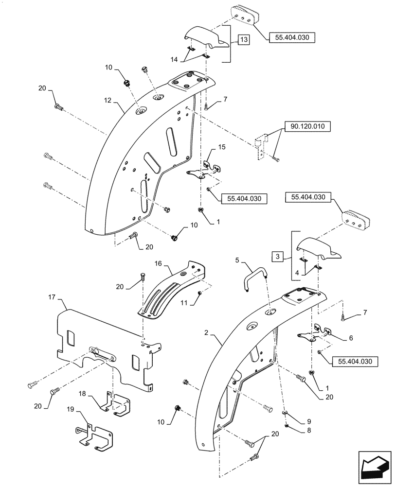 Схема запчастей Case IH FARMALL 30A - (90.116.AC[01]) - FENDER (90) - PLATFORM, CAB, BODYWORK AND DECALS