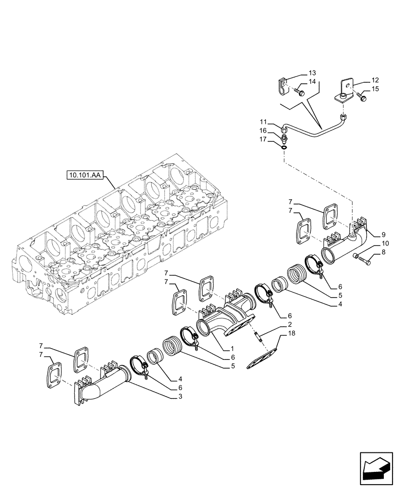 Схема запчастей Case IH F3HFE613H B007 - (10.254.AC) - EXHAUST MANIFOLD (10) - ENGINE