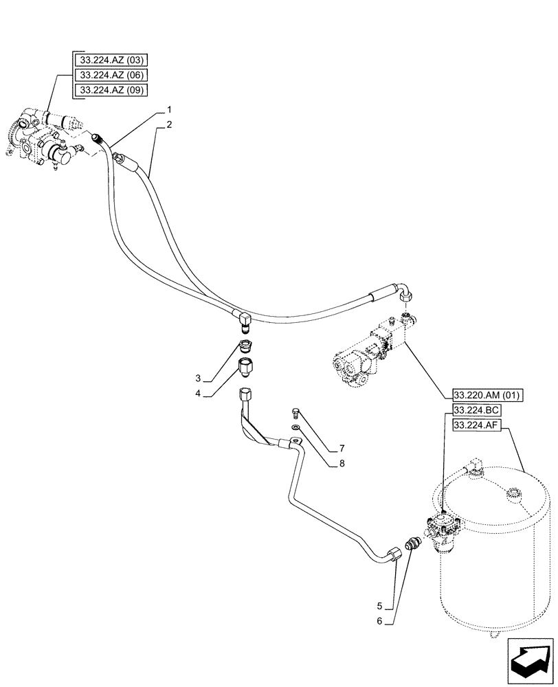 Схема запчастей Case IH PUMA 150 - (33.224.AQ[01]) - VAR - 758038, 758039, 758041, 758042, 758043, 758044 - TRAILER BRAKE VALVE, INLINE (33) - BRAKES & CONTROLS