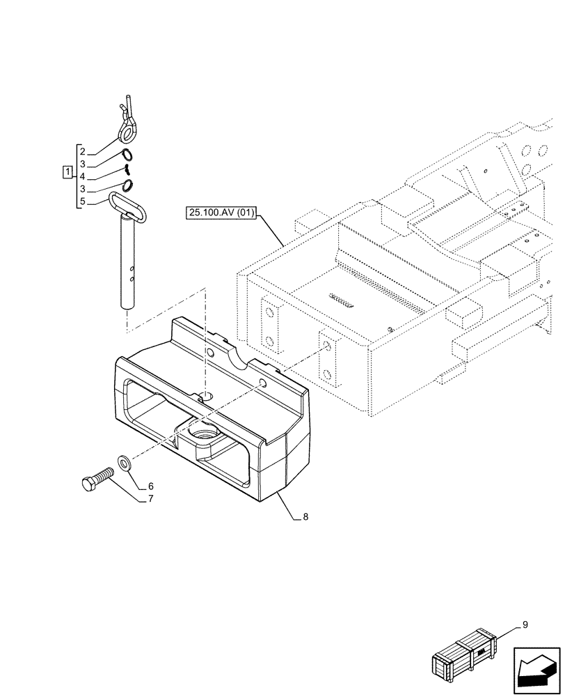 Схема запчастей Case IH FARMALL 110C - (39.140.AF[02]) - VAR - 331215 - FRONT, BALLAST, TOW HOOK (60 KG) (39) - FRAMES AND BALLASTING