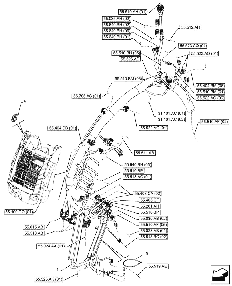 Схема запчастей Case IH PUMA 165 - (55.510.AF[01]) - CAB, MAIN HARNESS (55) - ELECTRICAL SYSTEMS
