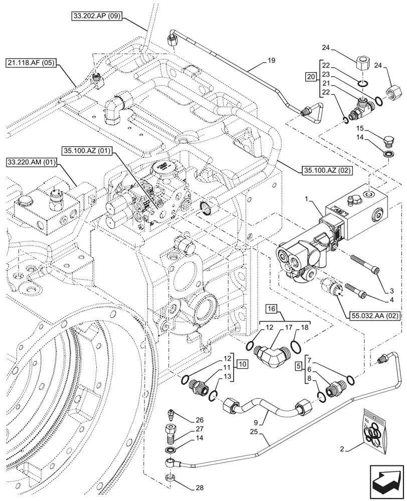 Схема запчастей Case IH PUMA 200 CVT - (33.220.AM[03]) - VAR - 337487 - HYDRAULIC AND PNEUMATIC TRAILER BRAKE, BRAKE VALVE, ITALY, ANTILOCK BRAKING SYSTEM (ABS) (33) - BRAKES & CONTROLS