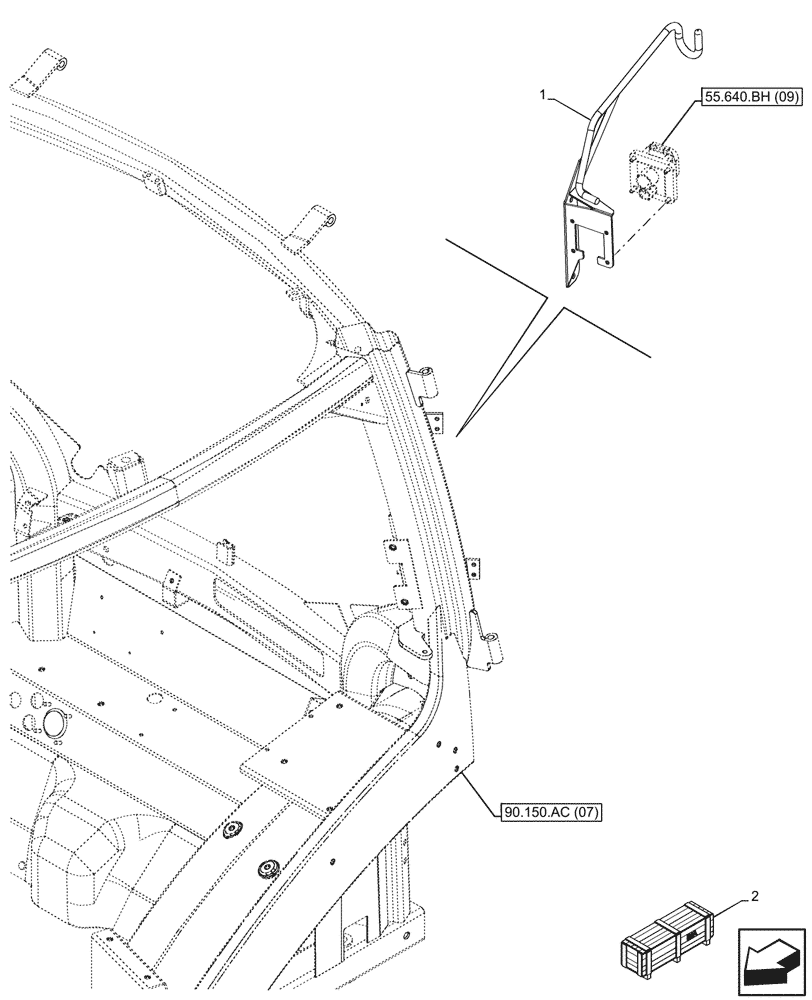 Схема запчастей Case IH PUMA 240 CVT - (55.640.BH[11]) - VAR - 391155, 758037, 758040 - ISOBUS SOCKET, RELAY, SUPPORT (55) - ELECTRICAL SYSTEMS