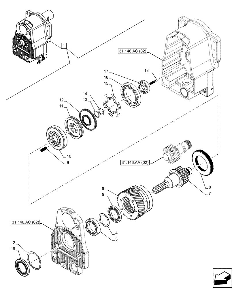 Схема запчастей Case IH PUMA 200 - (31.146.AE) - VAR - 758091, 758093, 758245, 758247 - FRONT, 3 POINT HITCH, FRONT PTO, CLUTCH (31) - IMPLEMENT POWER TAKE OFF