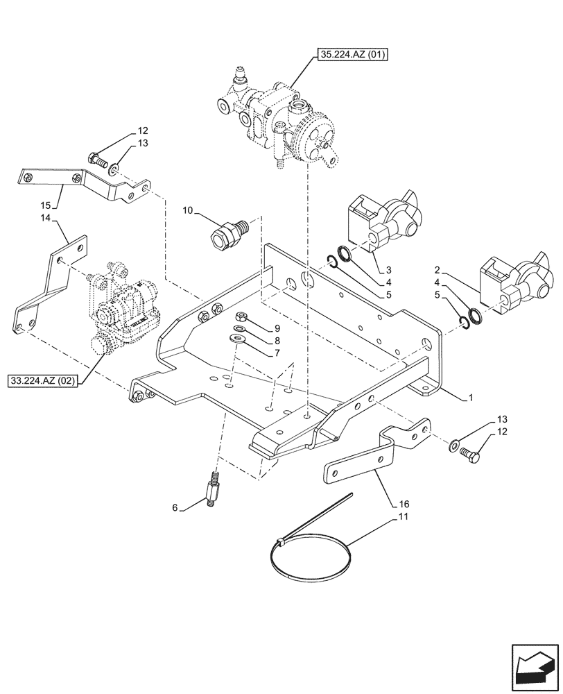Схема запчастей Case IH PUMA 150 - (33.224.AZ[07]) - VAR - 758038, 758039 - PNEUMATIC TRAILER BRAKE, BRACKET, UNIVERSAL (33) - BRAKES & CONTROLS