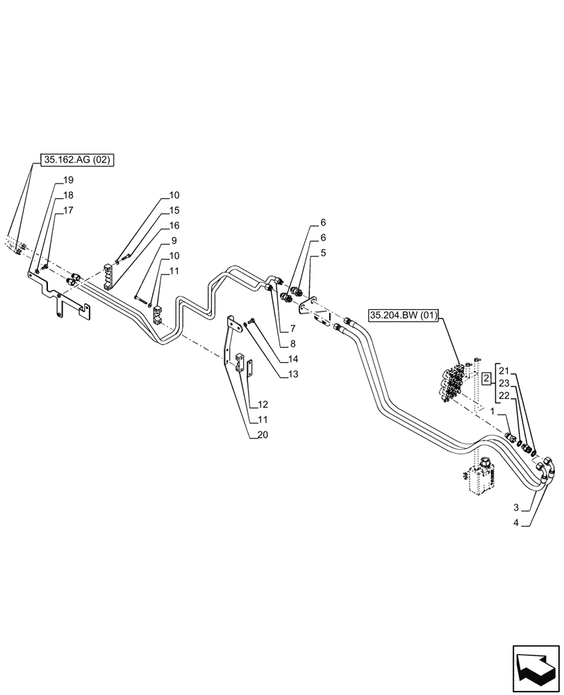 Схема запчастей Case IH PUMA 150 - (35.162.AG[04]) - VAR - 758088 - 3 POINT HITCH, FRONT, CYLINDER, LINE (35) - HYDRAULIC SYSTEMS