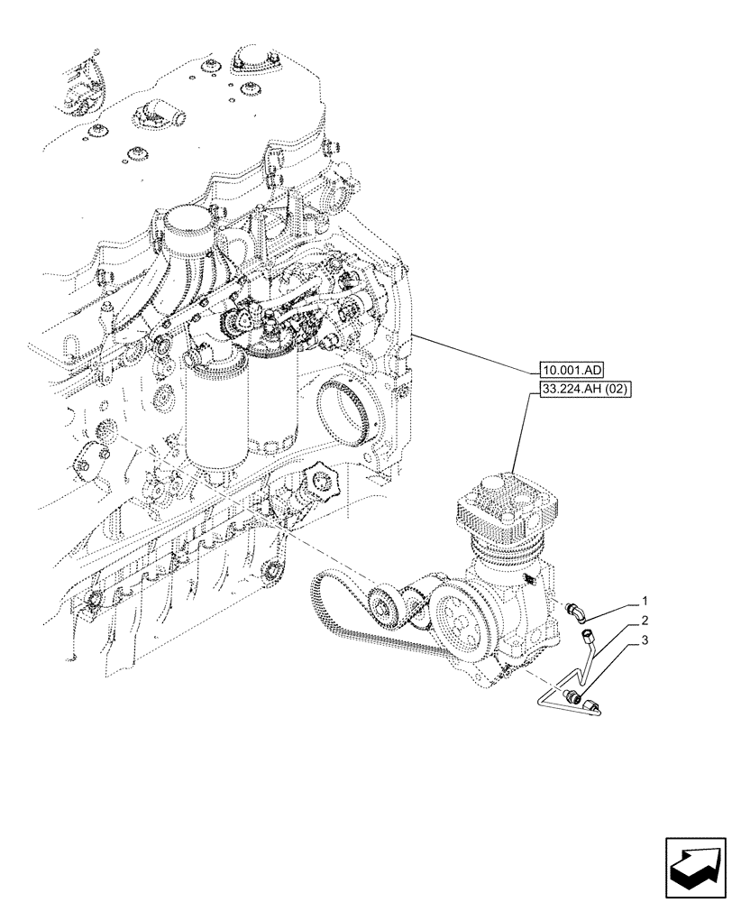 Схема запчастей Case IH PUMA 220 - (33.224.AM[01]) - VAR - 758038, 758039, 758041, 758042, 758043, 758044 - TRAILER, BRAKE, COMPRESSOR, LUBRICATION LINE (33) - BRAKES & CONTROLS
