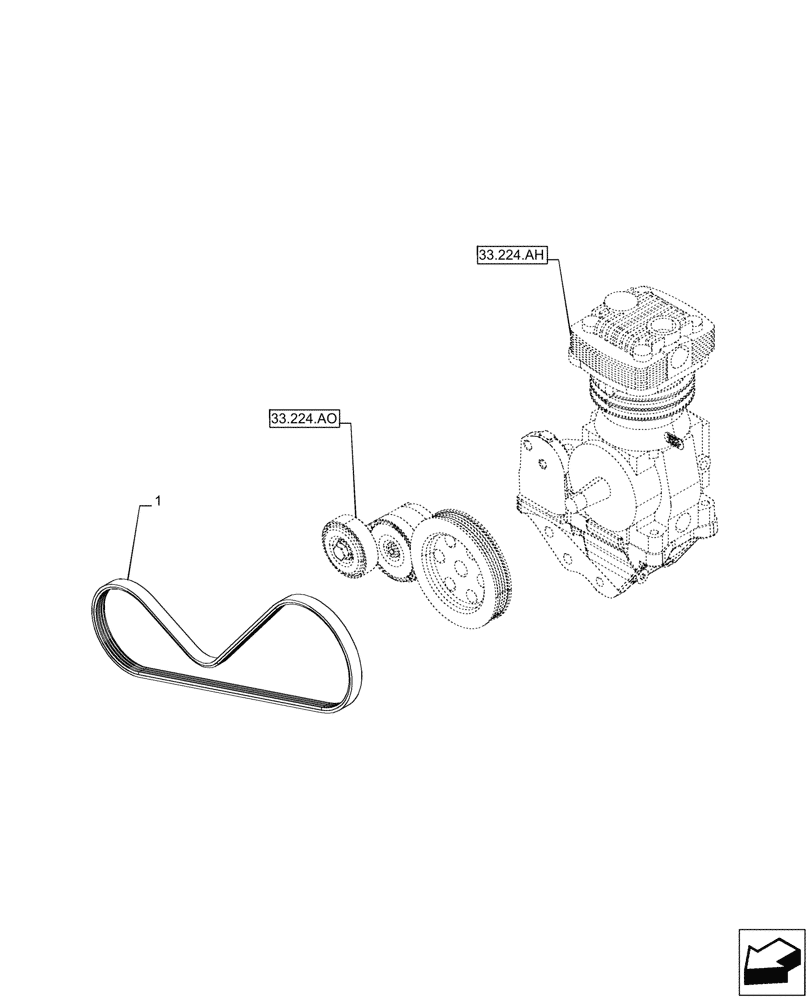 Схема запчастей Case IH PUMA 150 - (33.224.AL) - VAR - 358038, 758039, 758041, 758042, 758073, 758044 - TRAILER, BRAKE, COMPRESSOR, BELT (33) - BRAKES & CONTROLS