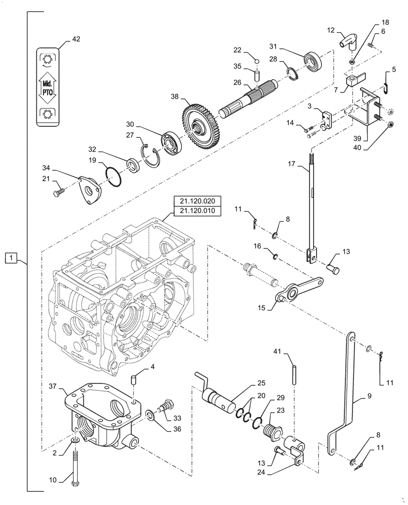 Схема запчастей Case IH FARMALL 30A - (31.120.AA[03]) - MID PTO HOUSING & LEVER (31) - IMPLEMENT POWER TAKE OFF