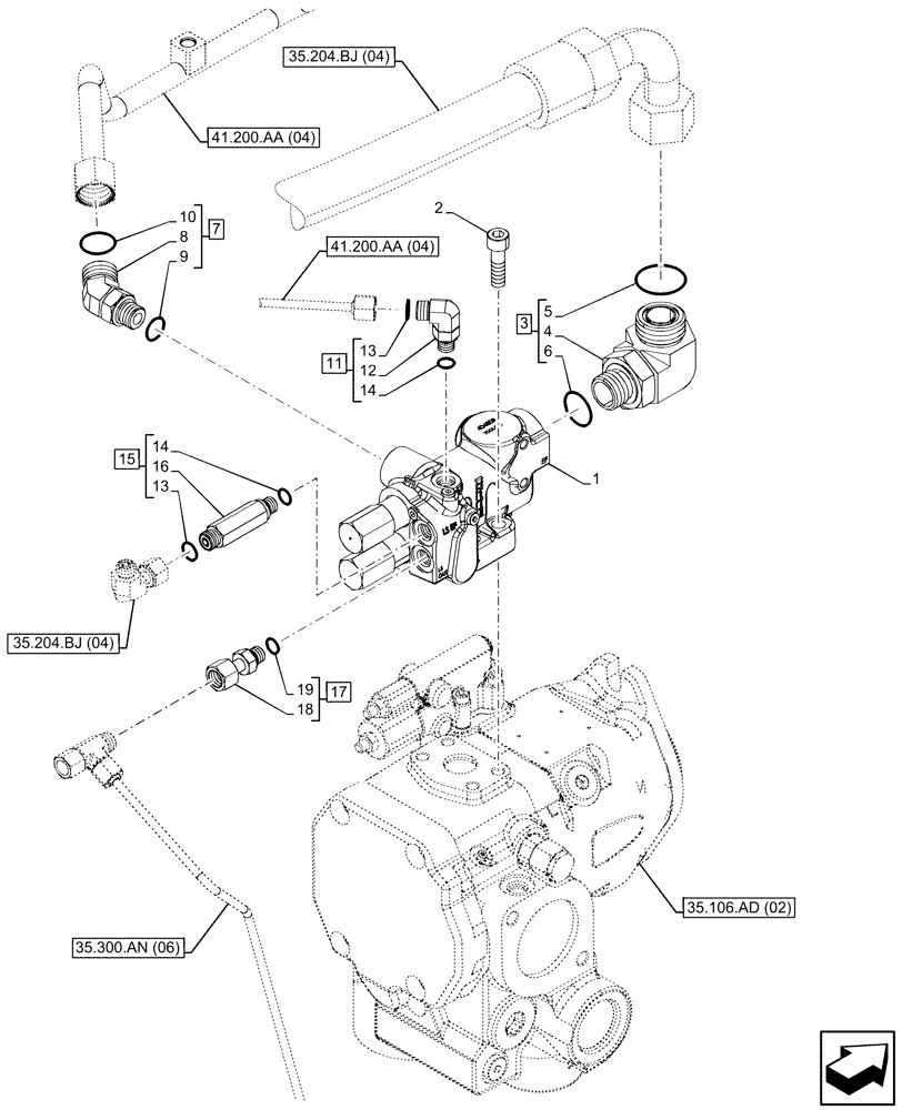 Схема запчастей Case IH PUMA 165 CVT - (35.100.AZ[01]) - VAR - 391155, 748038, 748041, 748043 - PRIORITY VALVE (35) - HYDRAULIC SYSTEMS